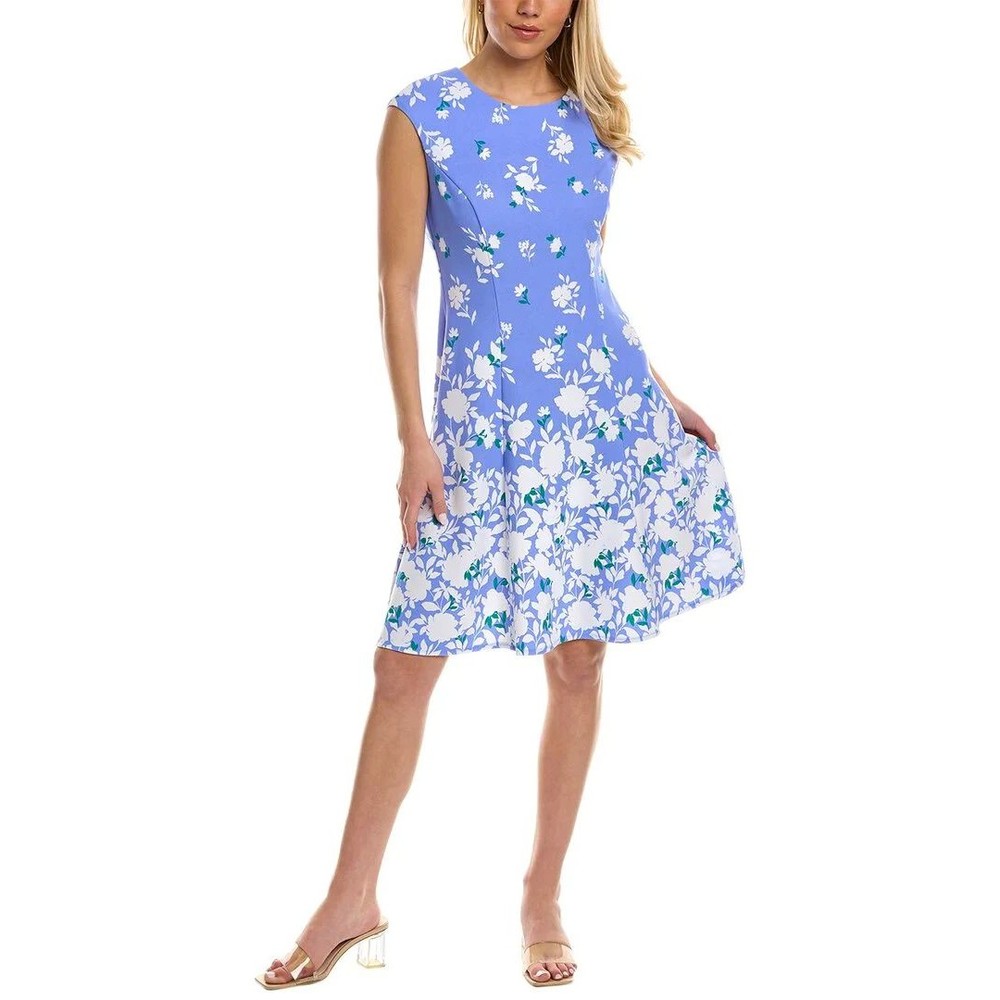 Sleeveless Blue Floral A-Line Dress
